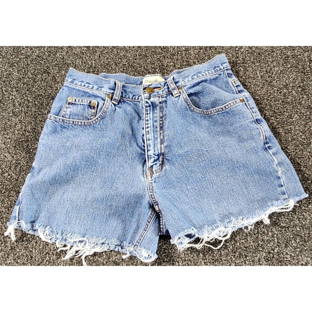 Eddie Bauer Cutoff Shorts Womens 8 Blue Denim Hi-Rise Cotton Medium Wash Raw Hem